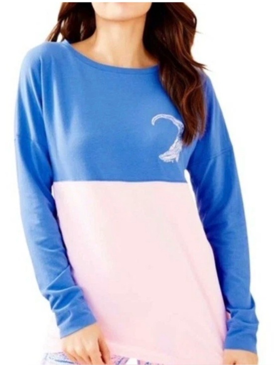 Lilly Pulitzer Tops - Lilly Pulitzer Finn Top Long Sleeve Coastal Blue Embroidered Gator Graphic Sz M